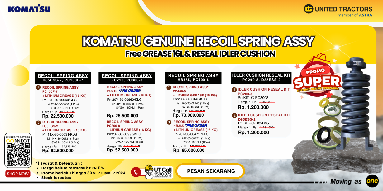 KOMATSU GENUINE RECOIL SPRING ASSY Free GREASE 16L and RESEAL IDLER CUSHION